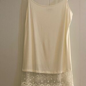 Kate Kasin Cream Sleeveless Tank Top with Lace Hem XL